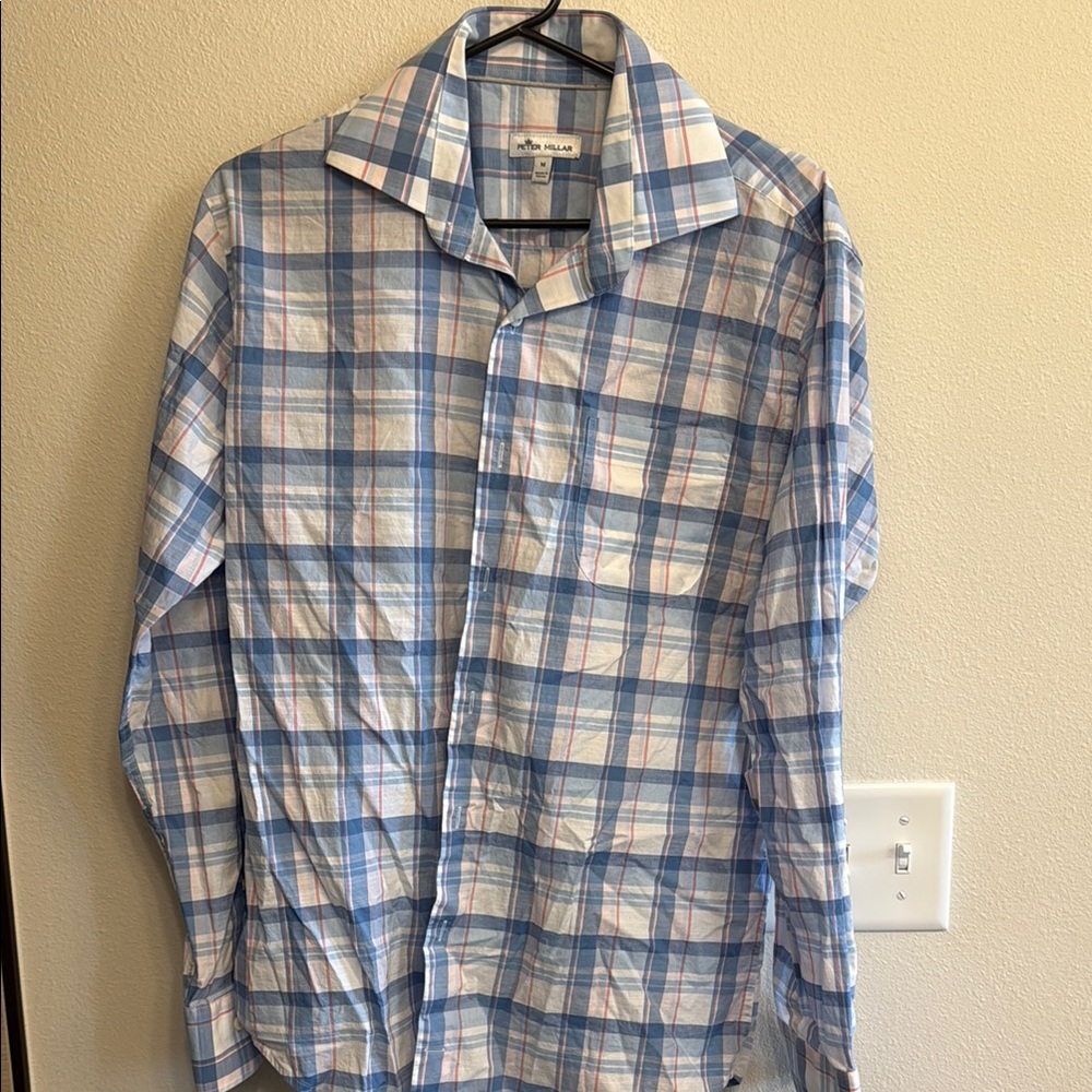 Peter Millar Light Blue and Pink Plaid Shirt